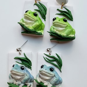Cute Frog Earrings Handmade Polymer Clay Earrings Cottage Core Animal Gifts for Frog Lover Goblin Core Jewelry Birthday Gift for Girlfriend