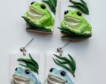 Cute Frog Earrings Handmade Polymer Clay Earrings Cottage Core Animal Gifts for Frog Lover Goblin Core Jewelry Birthday Gift for Girlfriend
