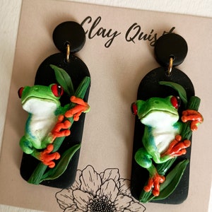 Frog Earrings Handmade Polymer Clay Earrings Tree Frog Gifts for Her Statement Frog and Toad Gifts Frog Jewelry 2" long Hypoallergenic