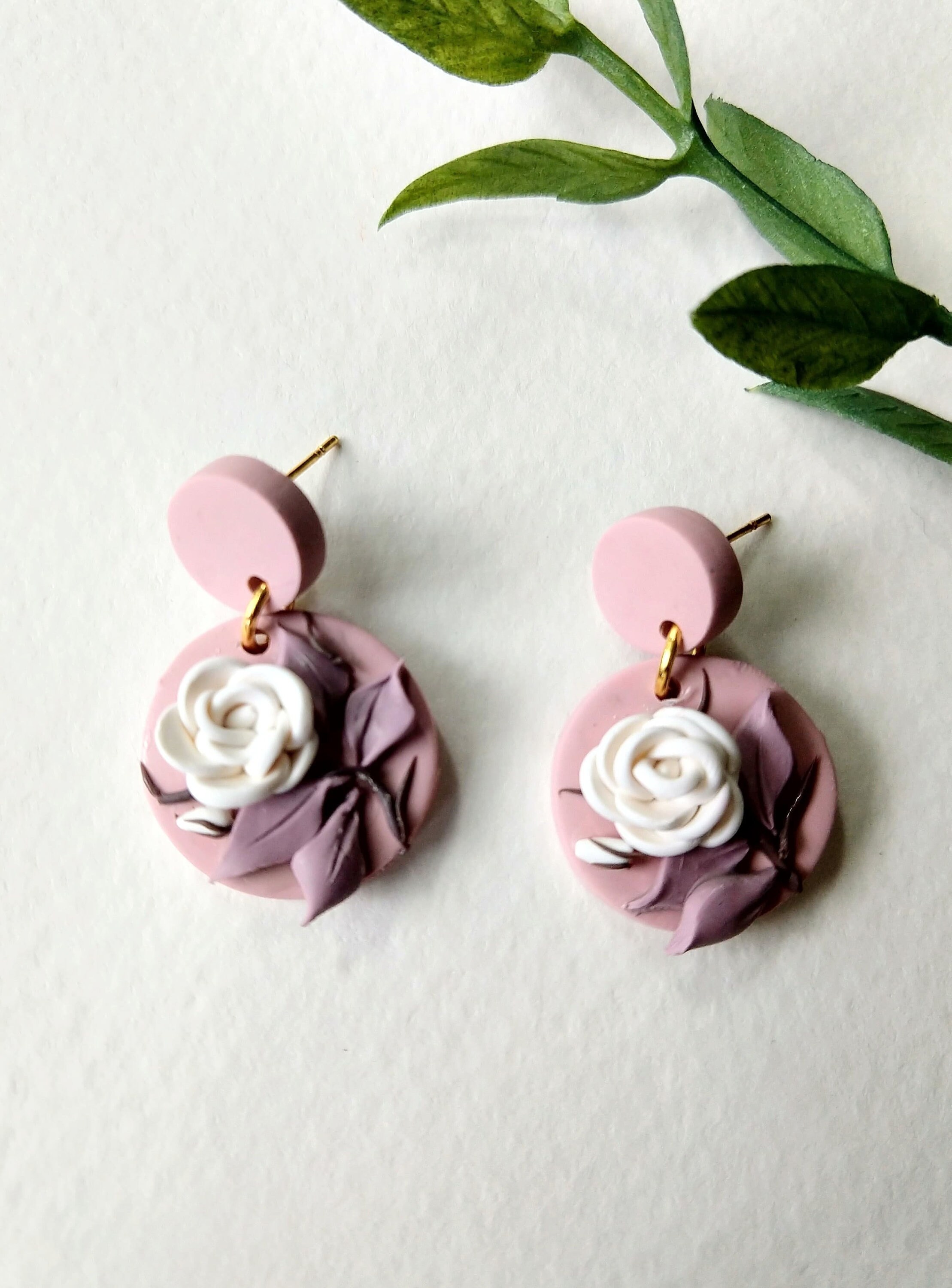 Rose Earrings Polymer Clay Earrings Nickel Free - Etsy UK