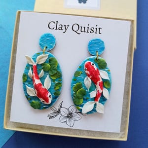 Koi Fish Earrings Dangle Polymer Clay Earring Statement Art Earrings Japanese Earrings Unique Gift for Her Koi Fish Jewelry Gift Ideas 2 - Red