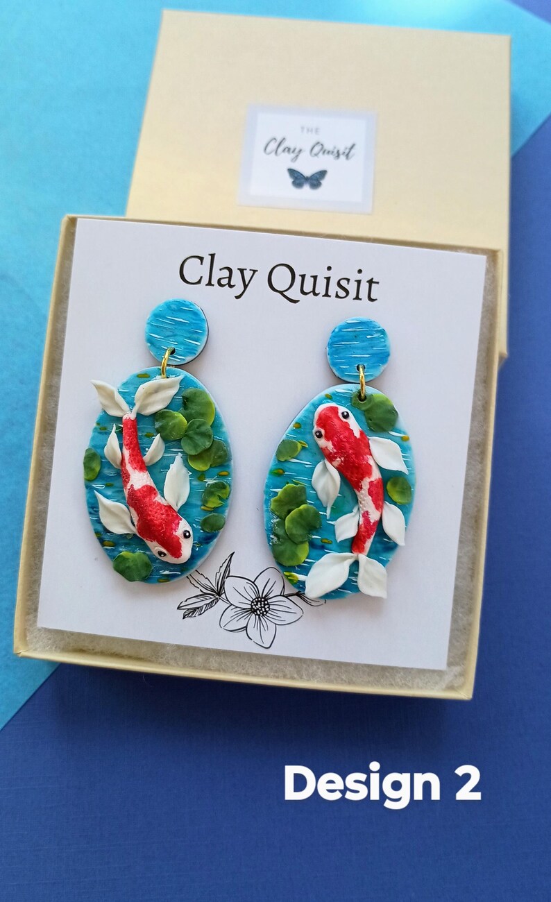 Koi Fish Earrings Dangle Polymer Clay Earring Statement Art Earrings Japanese Earrings Unique Gift for Her Koi Fish Jewelry Gift Ideas 2 - Red