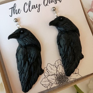 Raven Earrings Crow Earrings Dangle Clay Earrings Halloween Earrings Dark Academia Jewelry Witch Jewelry Halloween Earrings