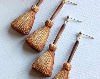 Witch Broom Earrings Dangle Witchy Earrings Handmade Polymer Clay Earrings Statement Witchy Jewelry Gifts Dark Academia Gift for H