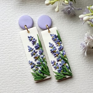 Lavender Earrings Dangle Lilac Earrings Handmade Polymer Clay Earrings Purple Jewelry Gift for Mother Unique Anniversary Gift for Wife