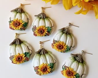Pumpkin Earrings Dangle Fall Earrings Handmade Polymer Clay Earrings Autumn Jewelry Gift for Mother Gift Ideas for Wife Cottage Core Earring