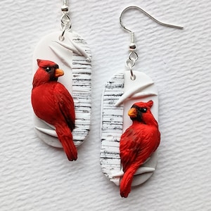 Roter Kardinal Ohrringe Baumeln Ohrringe Weihnachtsohrringe Polymer Clay Ohrringe Handgemachtes Weihnachtsgeschenk für sie Winter Schmuck Geschenk