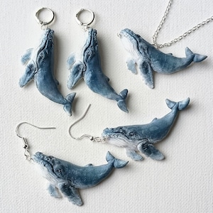 Humpback Whale Earrings Handmade Whale Pendant Necklace Polymer Clay Beach Earrings Gift for Her Ocean Jewelry Gift