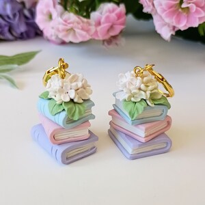 Wooden Pencil & Stack Of Books Dangle Earrings - Handmade Librarian Teacher Gift, Hook Earrings For Women - View #7