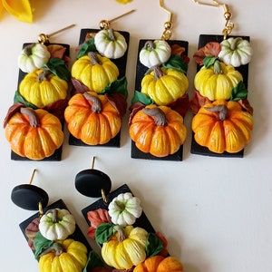 Pumpkin Earrings Dangle Fall Earrings Handmade Polymer Clay Earrings Autumn Jewelry Gift for Mother Gift Ideas for Wife Cottage Core Earring