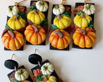 Pumpkin Earrings Dangle Fall Earrings Handmade Polymer Clay Earrings Autumn Jewelry Gift for Mother Gift Ideas for Wife Cottage Core Earring