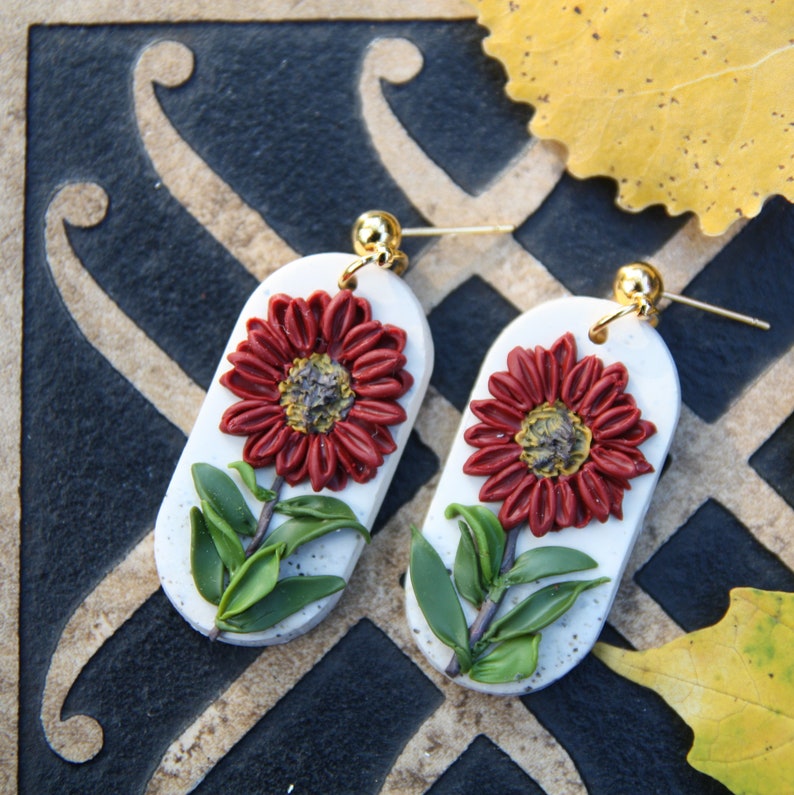 Nickel free Fall clay earrings Sunflower Earrings Handmade polymer clay earrings