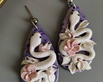 Snake Earrings -Handmade polymer clay earrings - Nickel free