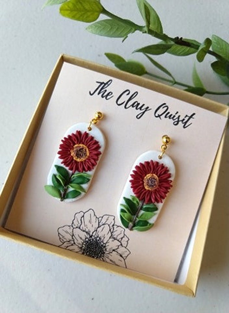 Nickel free Fall clay earrings Sunflower Earrings Handmade polymer clay earrings