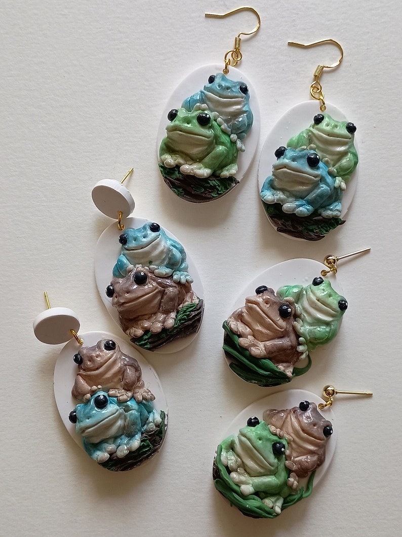 Frog Earrings Handmade Polymer Clay Earrings Frog and Toad Gift for Frog Lover Goblin Core Jewelry  Cute Frog Gifts