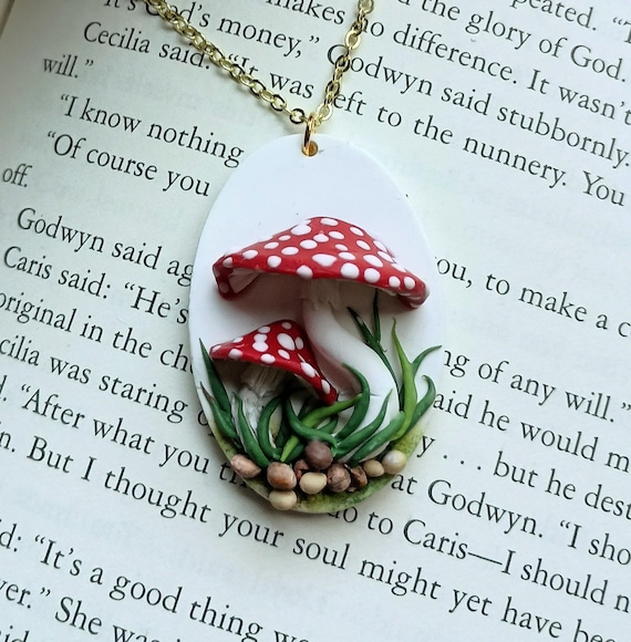 Mushroom Pendant Necklace Handmade Polymer Clay Pendant Cottage Core Magic Mushroom Necklace Whimsical Jewelry Gift for Her 20" Necklace