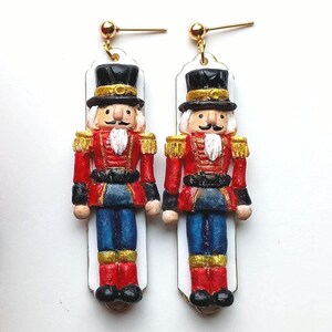 Handmade Polymer Clay Nutcracker Earrings: Festive Christmas Dangle Jewelry