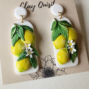 Lemon Earrings Dangle Fruit Earrings Handmade Polymer Clay Earrings Unique Bridal Shower Gfits Lemon Themed Gifts for Her Fruit Jewelry Gift