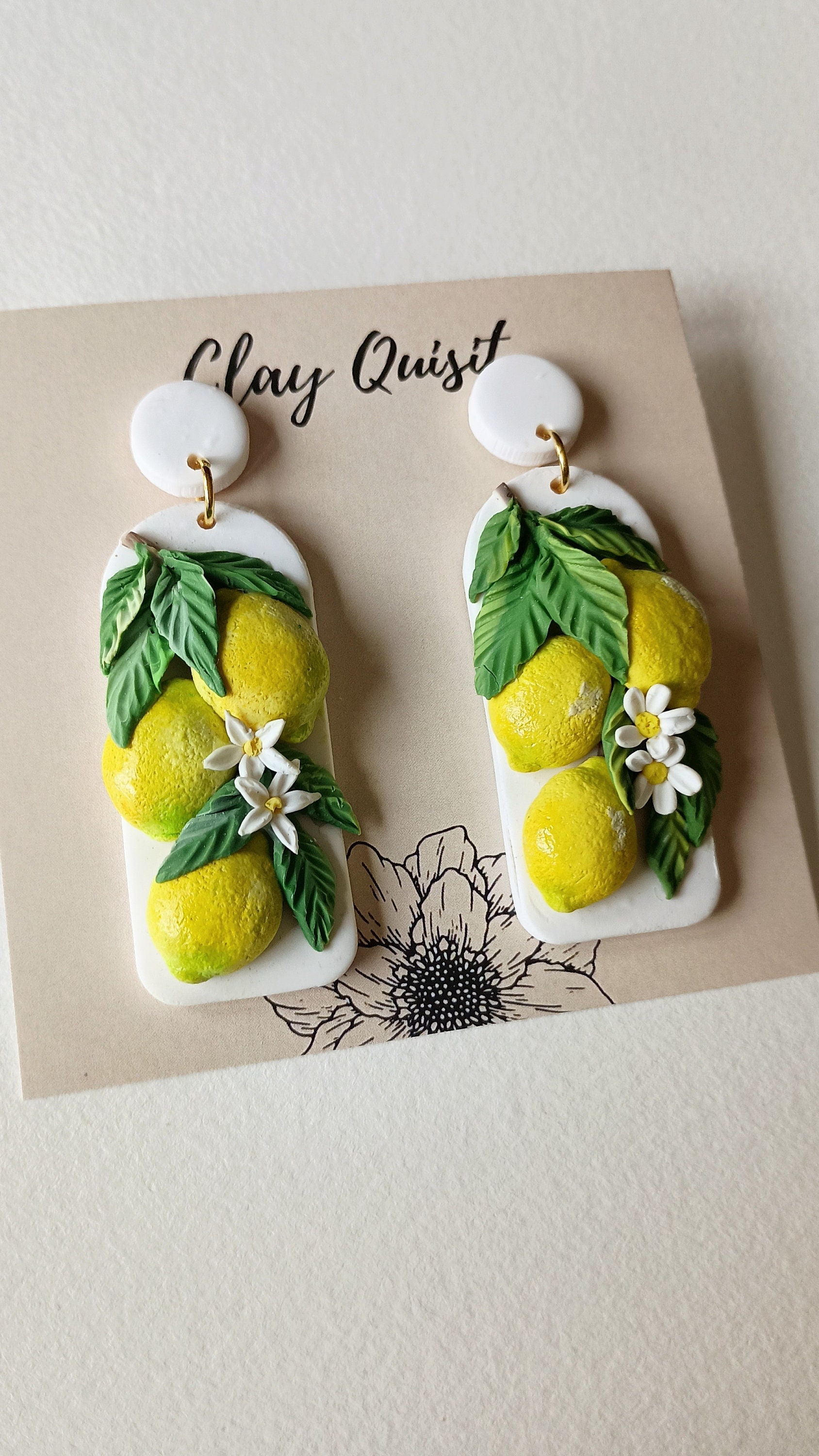 ClayQuisit Lemon Earrings Dangle Fruit Earrings Handmade Polymer Clay Earrings Unique Bridal Shower Gfits Lemon Themed Gifts for Her Fruit Jewelry Gift