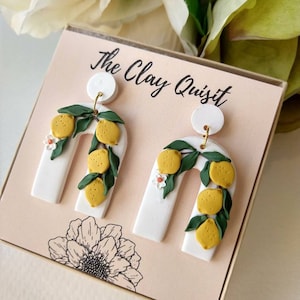 Lemon Earrings Dangle Fruit Earrings Handmade Polymer Clay Earrings Lemon Theme Bridal Shower Gifts for Bride Summer Earrings Lemon Jewelry