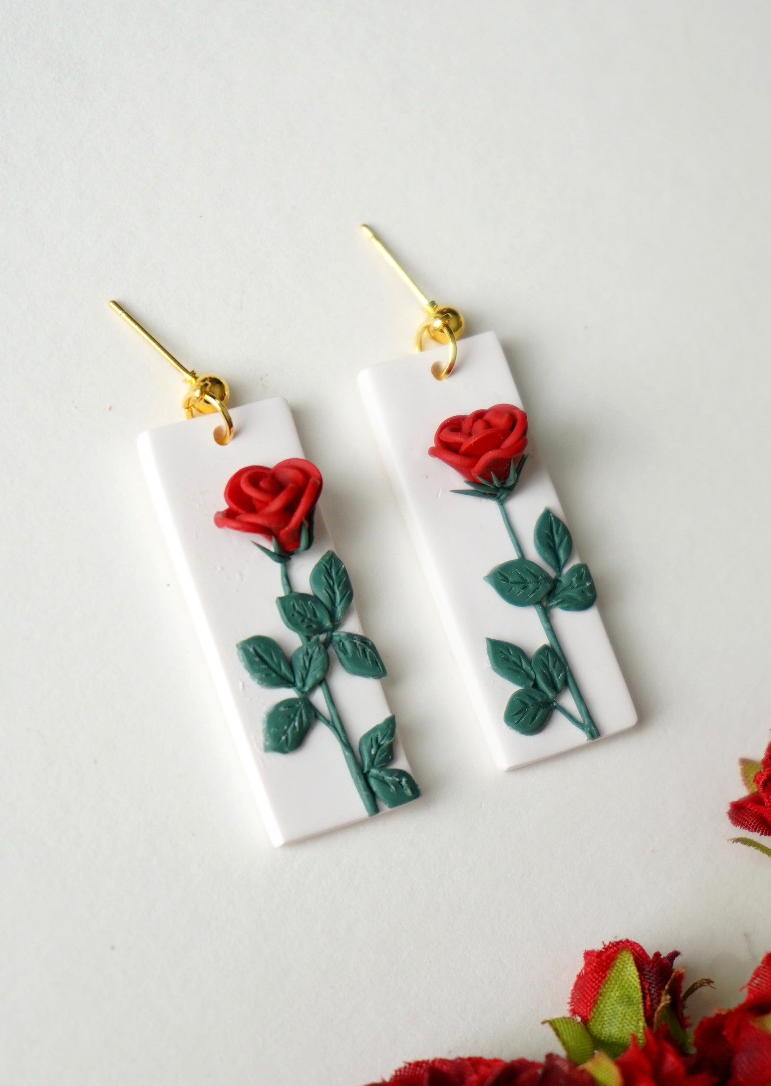Rose earrings Valentine's earrings Red rose earrings | Etsy