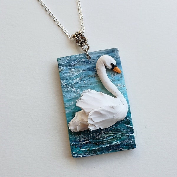 Swan Necklace Handmade Polymer Clay Pendpent Unique Animal Necklace Cottage Core Jewelry Gift for Her Whimsical Jewelry Nature Lover Gift