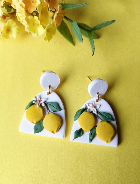 Lemon Earrings Handmade Polymer Clay Earrings 1 1 2 Inches Long