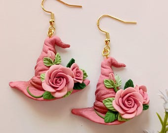 Witch Hat Earrings Dangle Halloween Earrings Statement Polymer Clay Earring Handmade Clay Witchy Jewelry Bookish Gift Idea