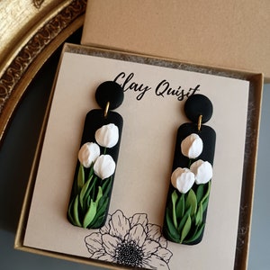 Tulip Earrings Spring Earrings Handmade Polymer Clay Earrings Flower Earrings Cottage Core Jewelry Tulip Gift for her 2" Long Hypoallergenic