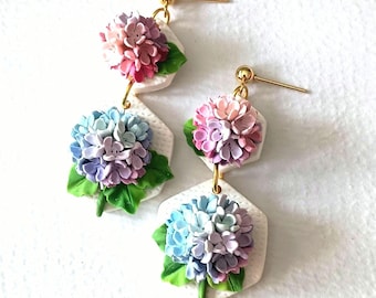 Hortensie Ohrringe Baumeln Polymer Clay Ohrring Handgemachte Hortensie Blume Schmuck Geschenk für Sie Sommer Ohrring Geschenk für Frau