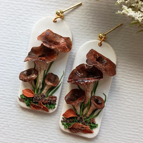 Paddenstoeloorbellen Hangende polymeerklei oorbellen Handgemaakte realistische paddenstoelcadeaus Cottage kernoorbellen 2" lang hypoallergeen