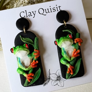 Frog Earrings Dangle Polymer Clay Earrings Tree Frog Gifts for Her Cute Animal Earrings Frog Jewelry Birthday Gifts for Her