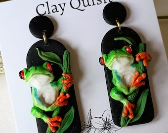 Frog Earrings Dangle Polymer Clay Earrings Tree Frog Gifts for Her Cute Animal Earrings Frog Jewelry Birthday Gifts for Her