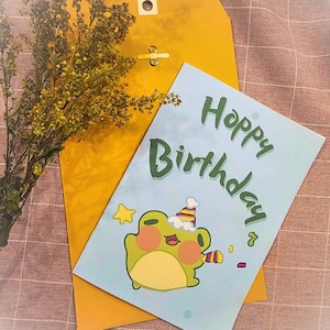 Hoppy Birthday Frog 7x5 inch Birthday card DIGITAL DOWNLOAD
