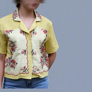 Handmade up-cycled embroidered linen top vintage blouse