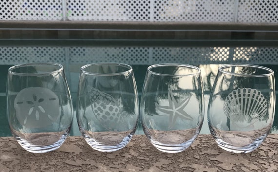 Seashore Coastal Etched Wine Glasses