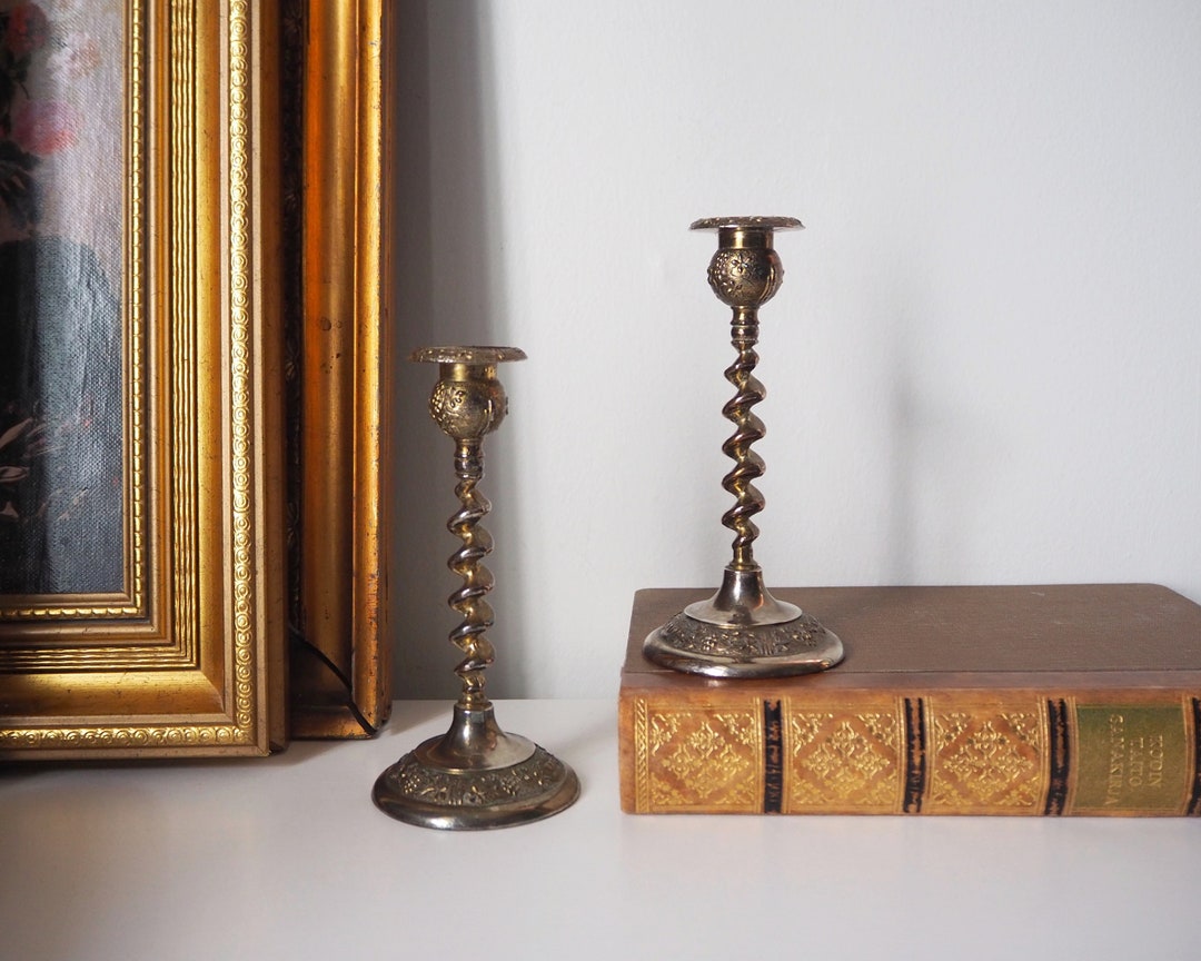 Set of Two Vintage Candlestick Holders | Twisted Candle Holders | Small ...