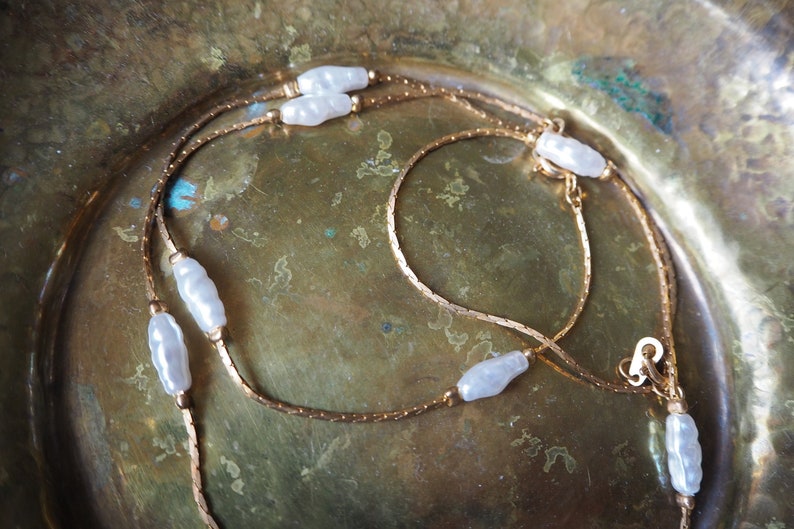 Vintage gold tone necklace and bracelet Gold tone rice pearl necklace Gold tone rice pearl bracelet