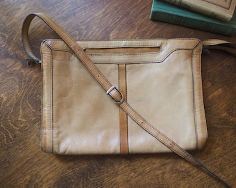 Bolsa tiracolo vintage em couro | Bolsa de couro vintage | Bolsa de couro marrom claro | Bolsa vintage