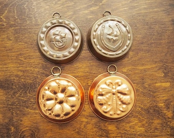 Set of four vintage copper baking molds | Small copper molds | Mismatched copper molds | Vintage copper molds | Vintage kitchen decor