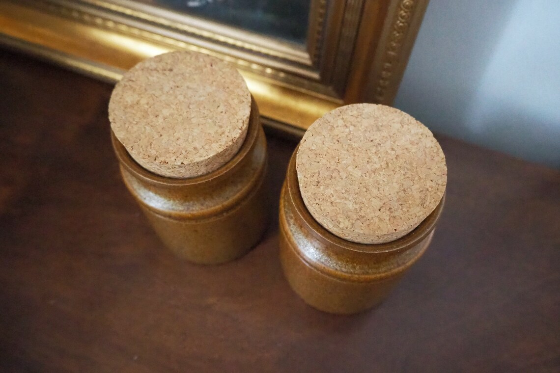 Set of Two Vintage Stoneware Jars Ceramic Jars With Cork Etsy