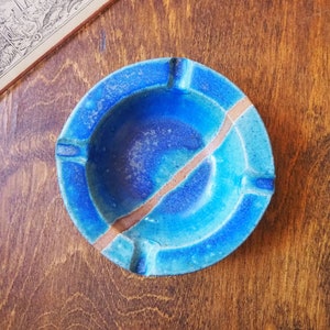 Vintage ceramic ashtray | Blue and turquoise ashtray | Vintage stoneware ashtray | Ceramic ashtray | Vintage ashtray