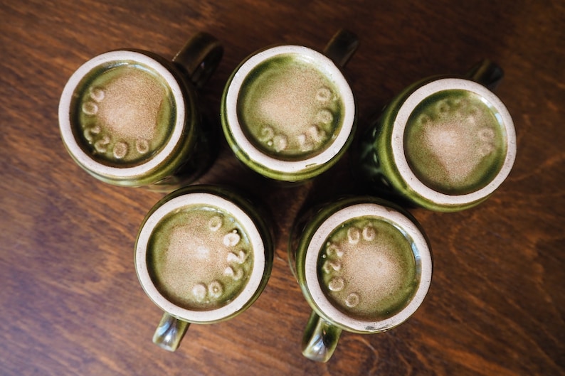 Set of Five Green Ceramic Mugs Vintage Ceramic Mugs Small Etsy
