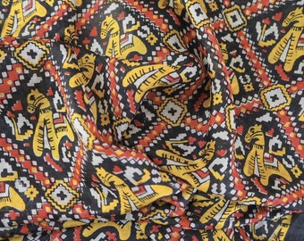 Vintage silk scarf | Vintage scarf | Black, red and yellow silk scarf | Colourful silk scarf