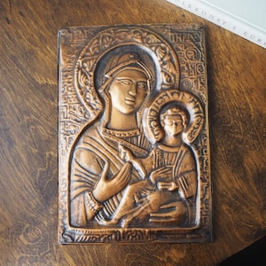 Vintage copper wall plaque | Vintage religious icon | Copper religious wall plaque | Vintage copper icon