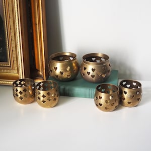 Vintage tea light holder sets | Heart candleholders | Vintage brass tea light holders | Brass tealight holders | Candleholder sets