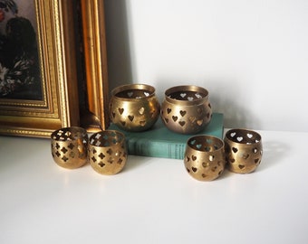 Vintage tea light holder sets | Heart candleholders | Vintage brass tea light holders | Brass tealight holders | Candleholder sets