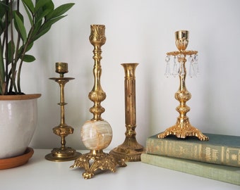 Vintage candlestick holders | Gold plated candle holder | Brass candlestick holder | Tall candlestick holders | Mismatched candle holders