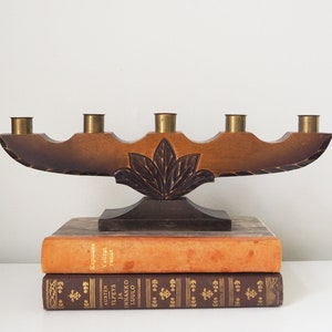 Vintage wooden candelabra | Wooden candelabra | Five arm wooden candlestick holder