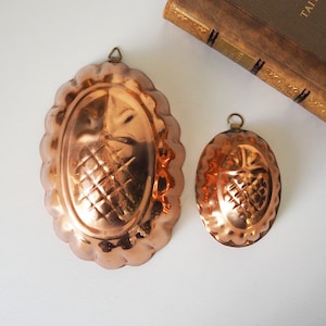Moldes de cobre vintage / Moldes de cobre con forma de piña / Juego de dos moldes de cobre vintage para hornear / Moldes de cobre vintage para hornear
